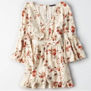 american eagle beige floral romper